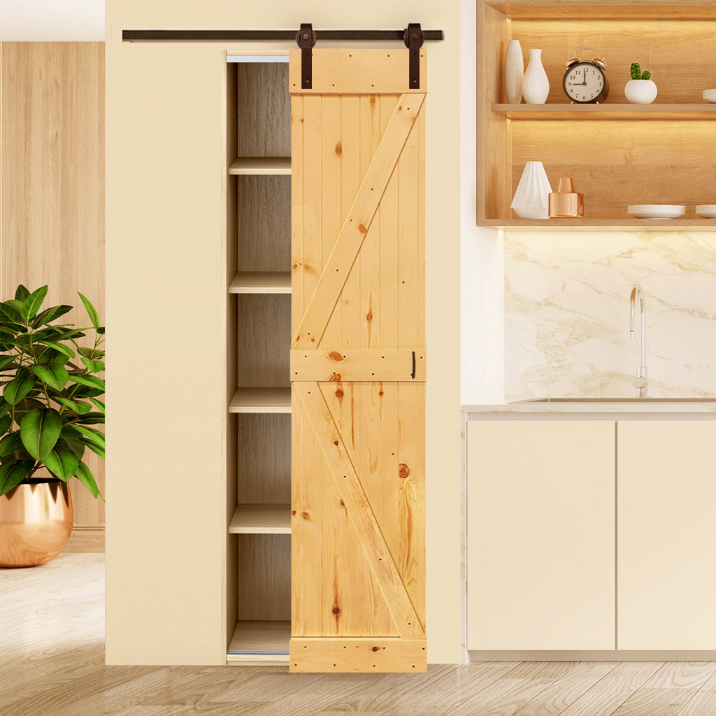 K-Rail Solid Knotty Pine Unfinished Barn Door Assembled Slab