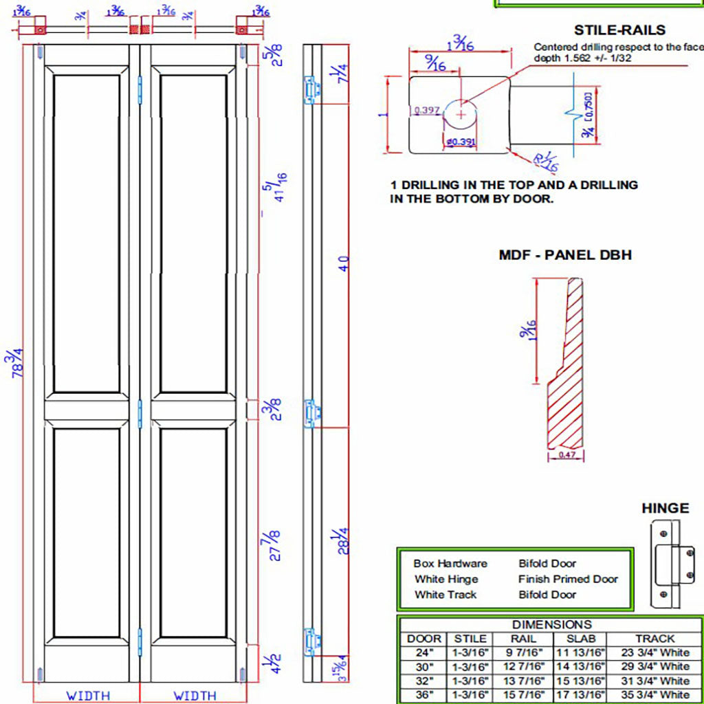 Traditional 4 Panel White Solid Pine Core Bi-fold Door