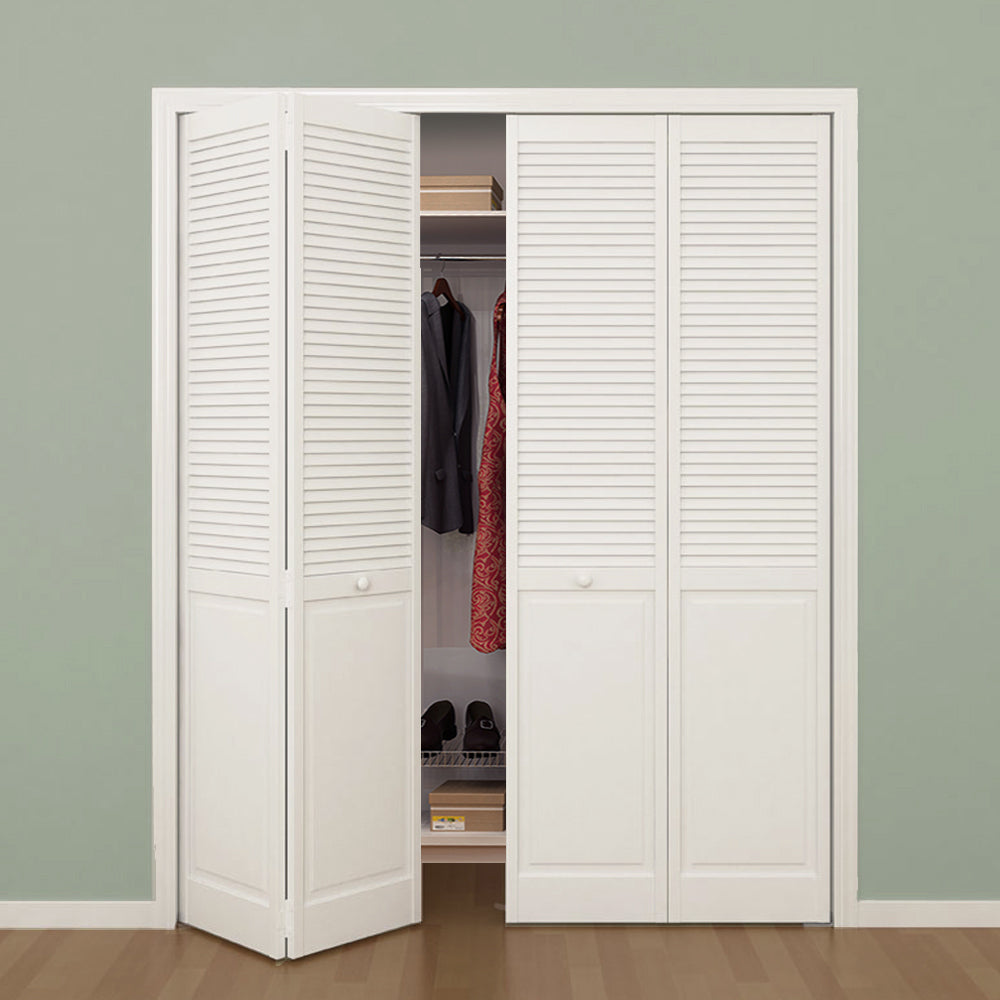 Traditional Louver Panel White Solid Core Wood Bi-fold Door