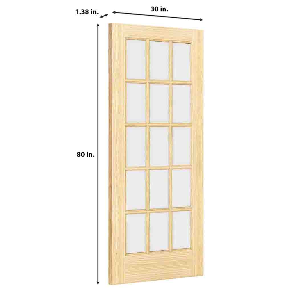French Door 15-Lite Unfinished Clear Glass Interior Slab