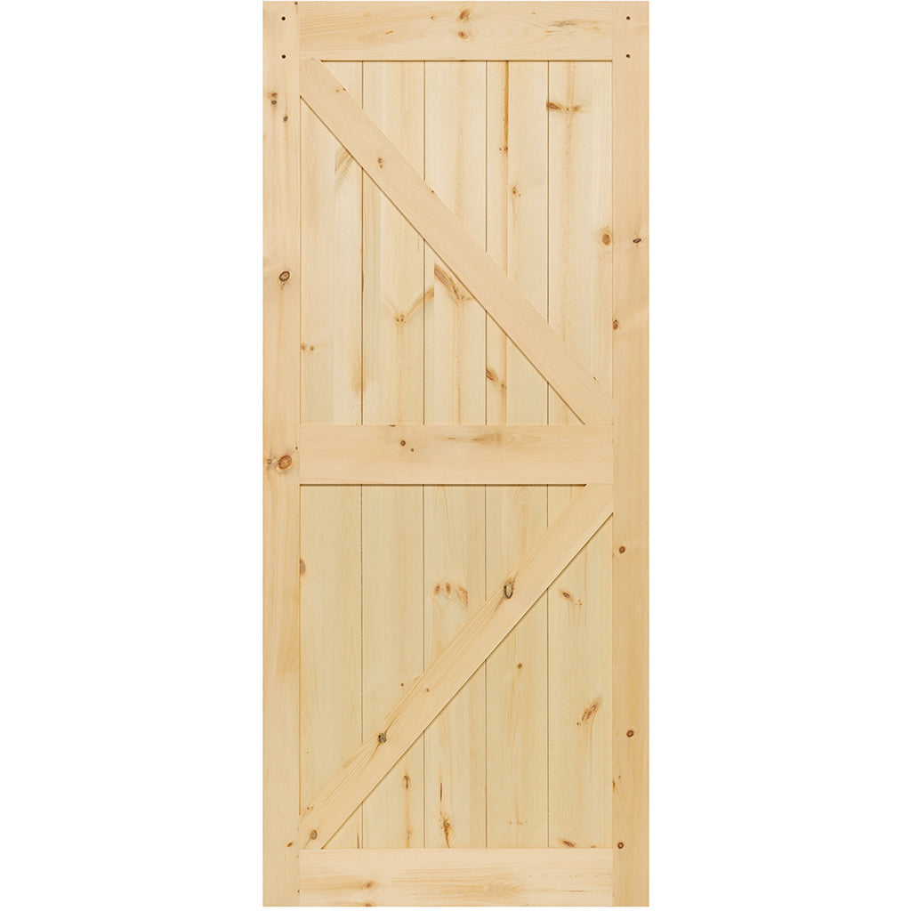 K-Rail Solid Knotty Pine Unfinished Barn Door Assembled Slab