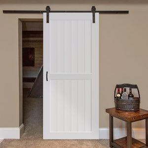 2-Panel White Solid Pine Core Interior Barn Door Slab Lifestyle Picture