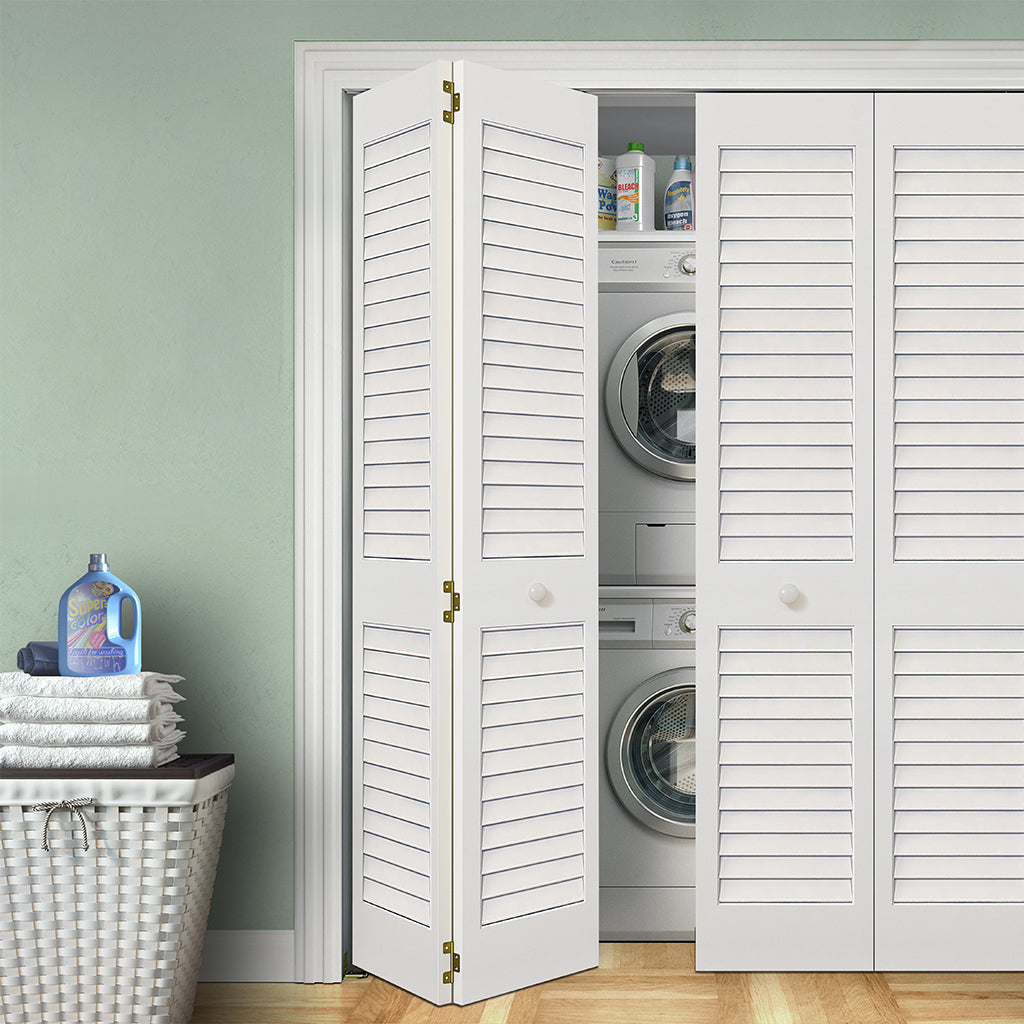 Plantation Louver Louver White  Solid Pine Core Bi-fold Door