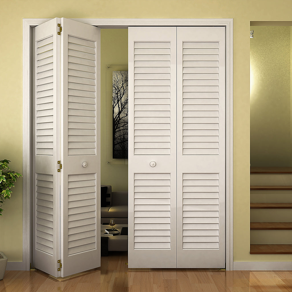 Plantation Louver Louver White  Solid Pine Core Bi-fold Door