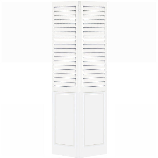 Plantation Louver Panel Solid Core White Wood Bi-fold Door