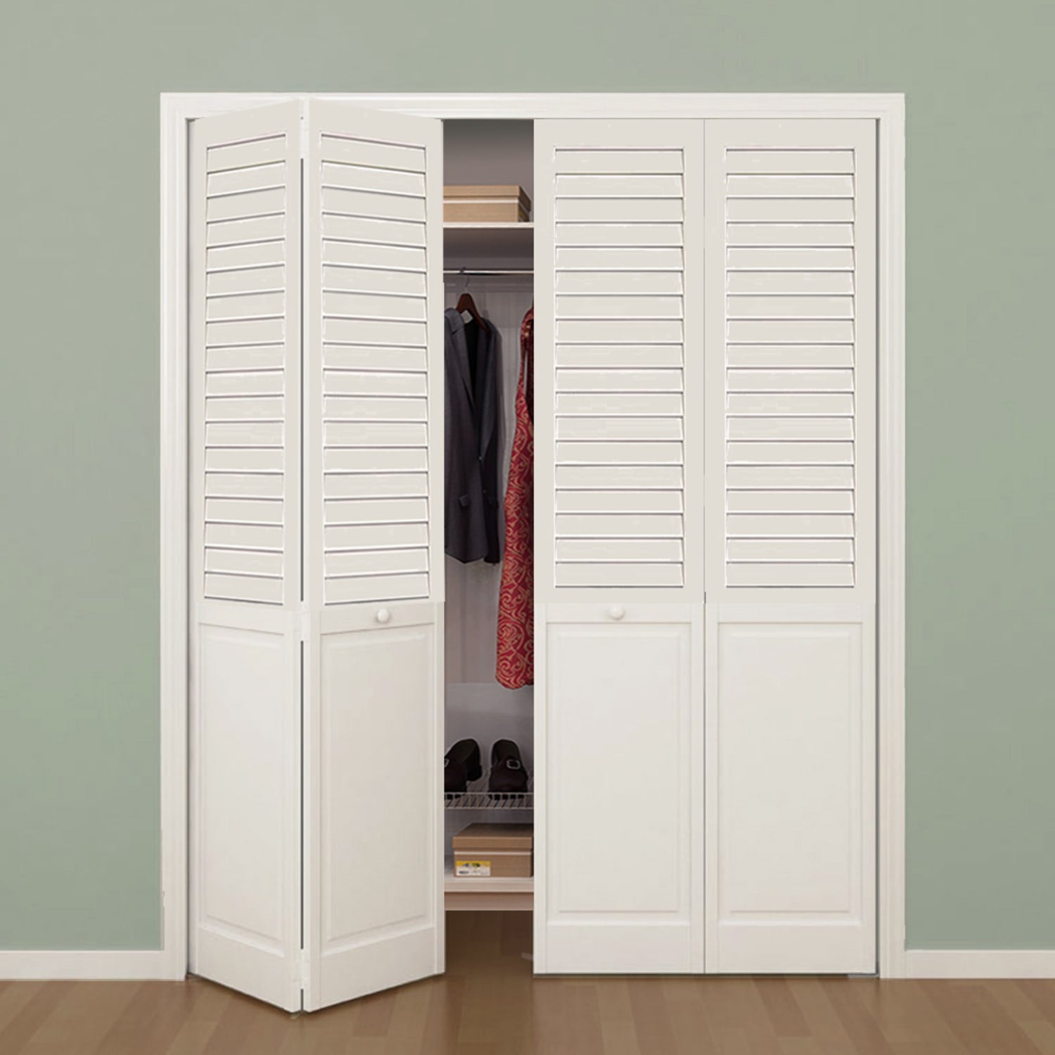 Plantation Louver Panel Solid Core White Wood Bi-fold Door