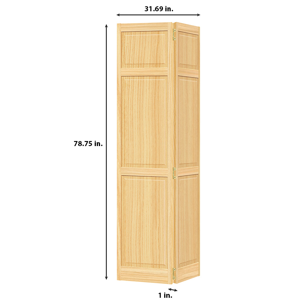 Traditional 6 Panel Clear Solid Core Unfinished Wood Bi-fold Door
