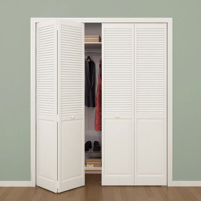 Traditional Louver Panel White Solid Core Wood Bi-fold Door