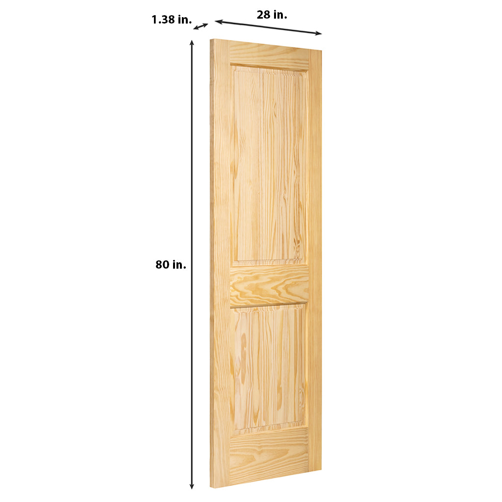 2-Panel Colonial Solid Pine Unfinished Interior Door Slab