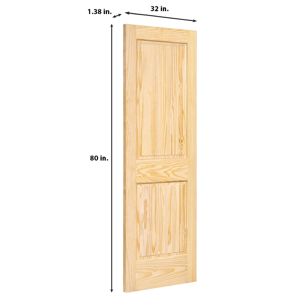 2-Panel Colonial Solid Pine Unfinished Interior Door Slab