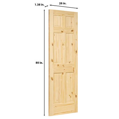 6-Panel Colonial Knotty Pine Unfinished Interior Door Slab