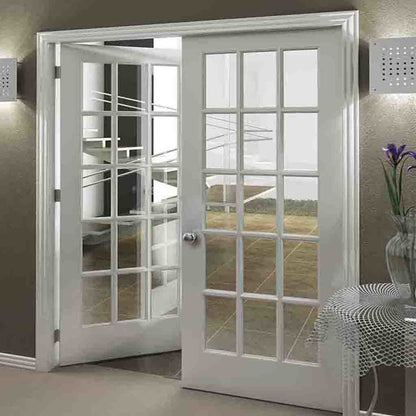 French Door 15-Lite Primed White Clear Glass Interior Slab