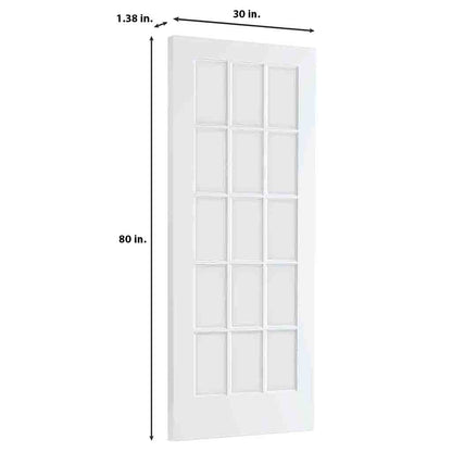 French Door 15-Lite Primed White Clear Glass Interior Slab