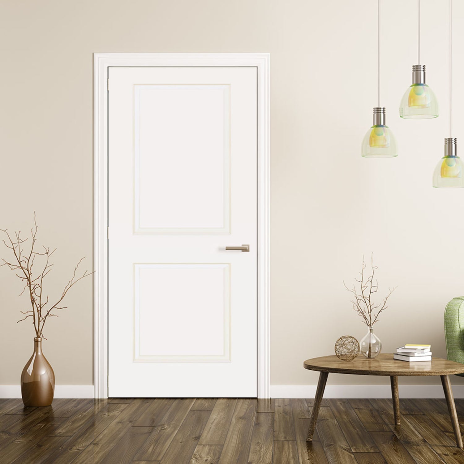 2-Panel Colonial White Interior Door Slab with Bore Hole