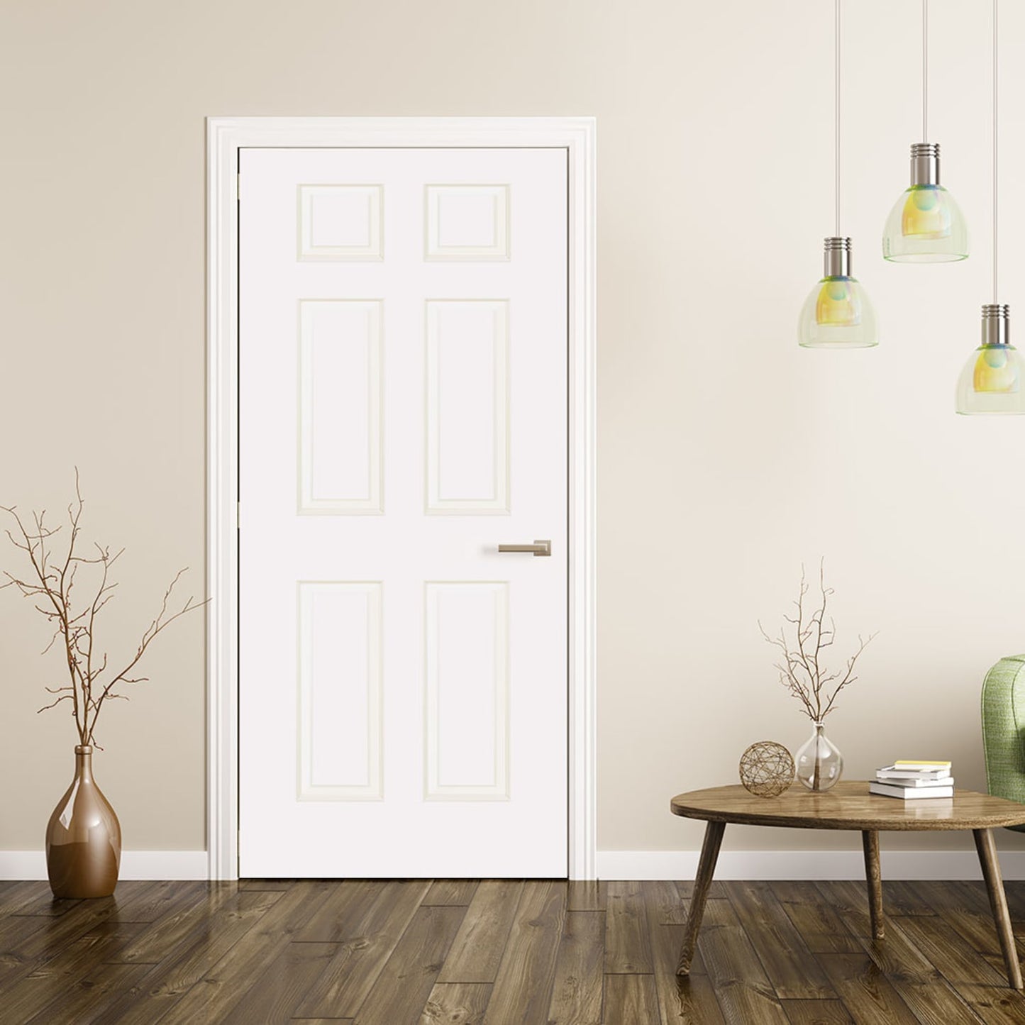 6-Panel Colonial White Interior Door Slab with Bore Hole