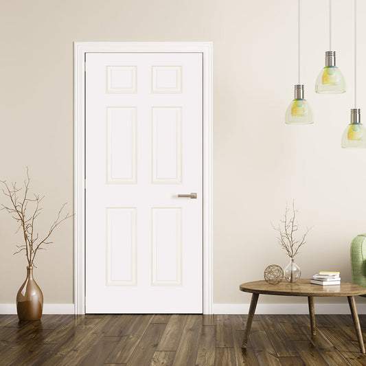 6-Panel Colonial White Interior Door Slab with Bore Hole