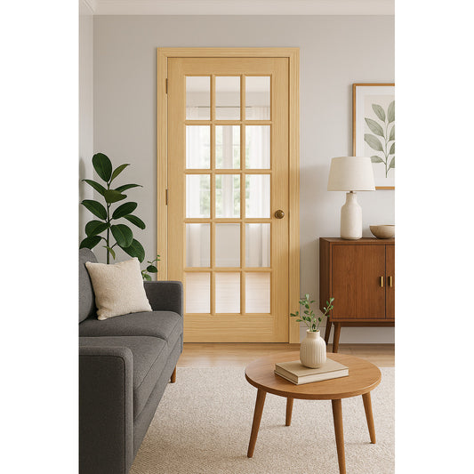 French Door 15-Lite Unfinished Clear Glass Interior Slab