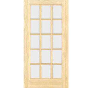 French Door 15-Lite Unfinished Clear Glass Interior Slab