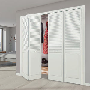 Traditional Louver Panel White Solid Core Wood Bi-fold Door
