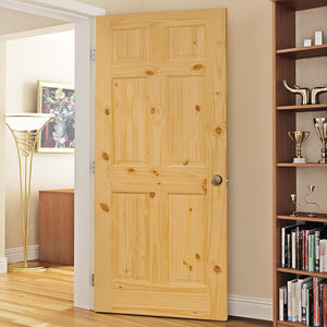 6-Panel Colonial Knotty Pine Unfinished Interior Door Slab Lifestyle Picture