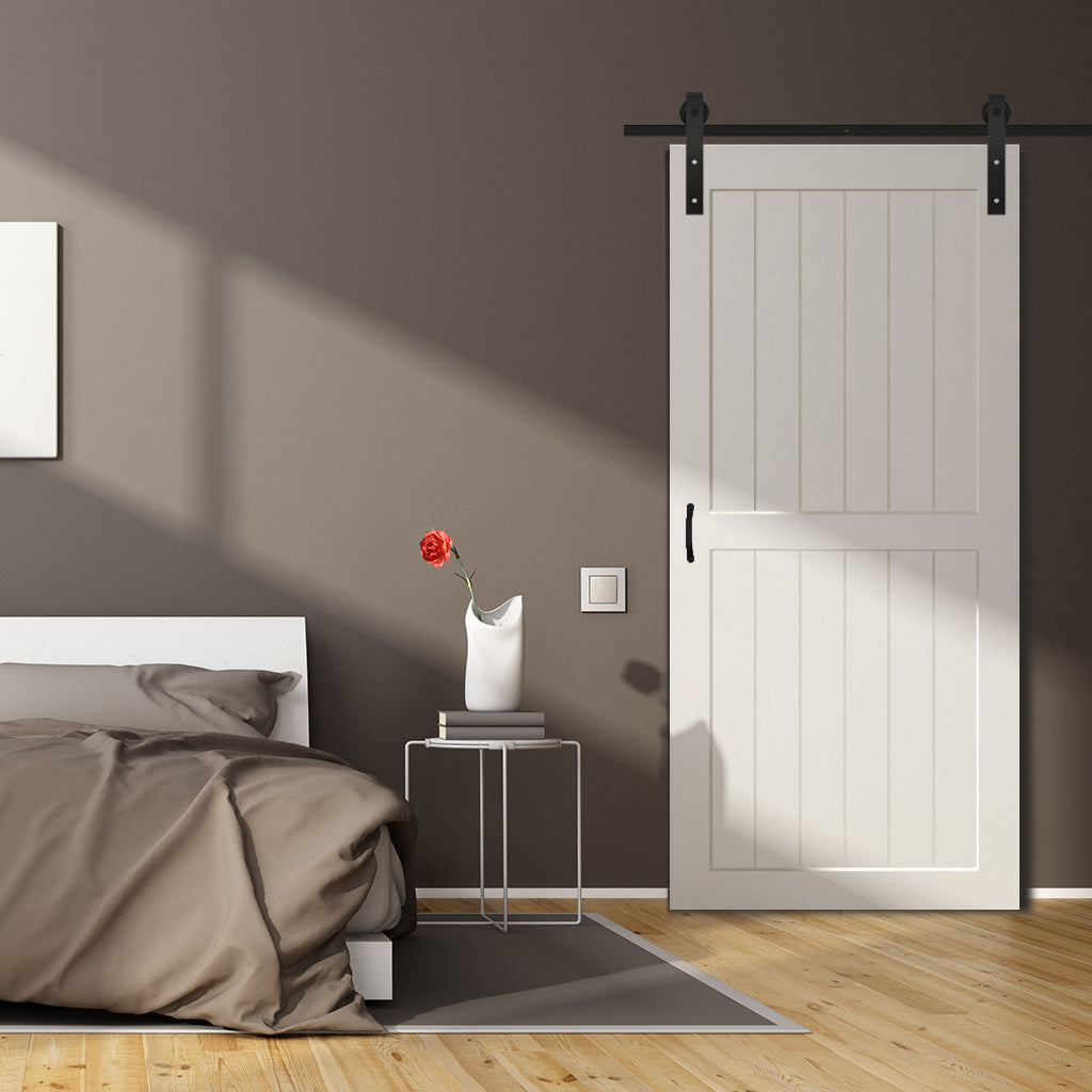 2-Panel White Solid Pine Core Interior Barn Door Slab Lifestyle Picture