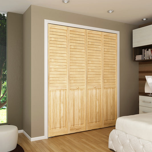 Plantation Louver Panel Solid Core Unfinished Wood Bi-fold Door