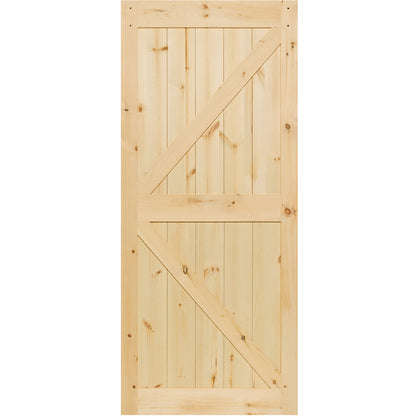 K-Rail Solid Knotty Pine Unfinished Barn Door Assembled Slab