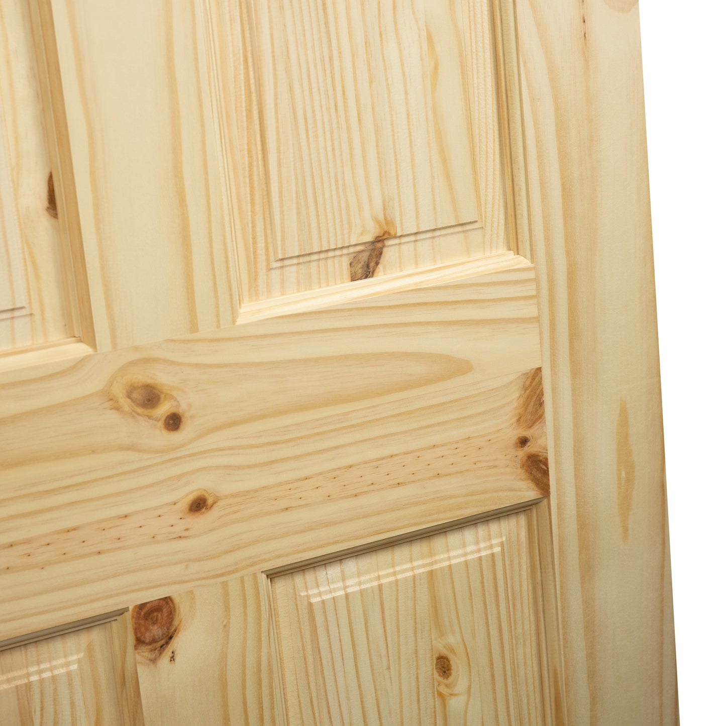 6-Panel Colonial Knotty Pine Unfinished Interior Door Slab Closeup