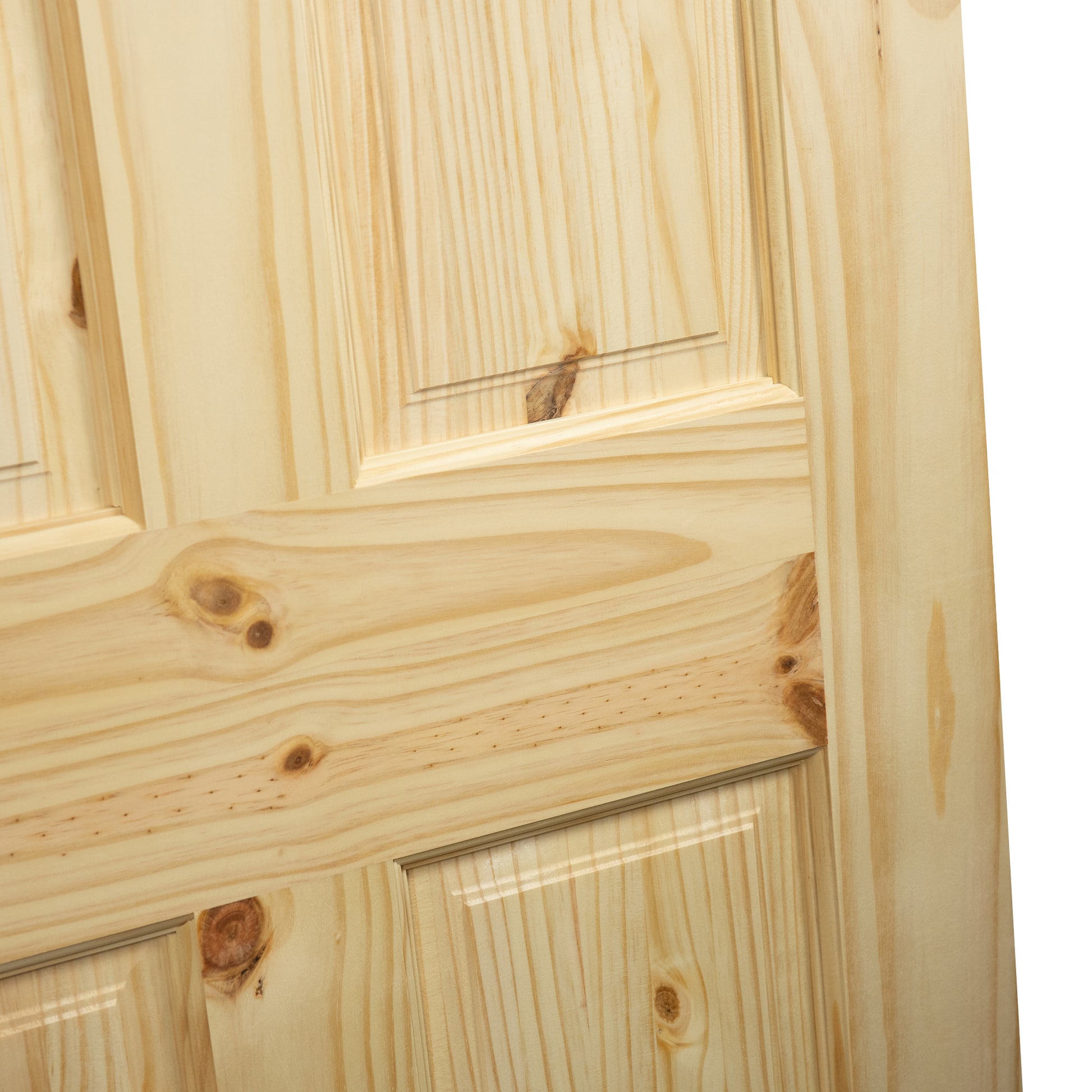 6-Panel Colonial Knotty Pine Unfinished Interior Door Slab Closeup