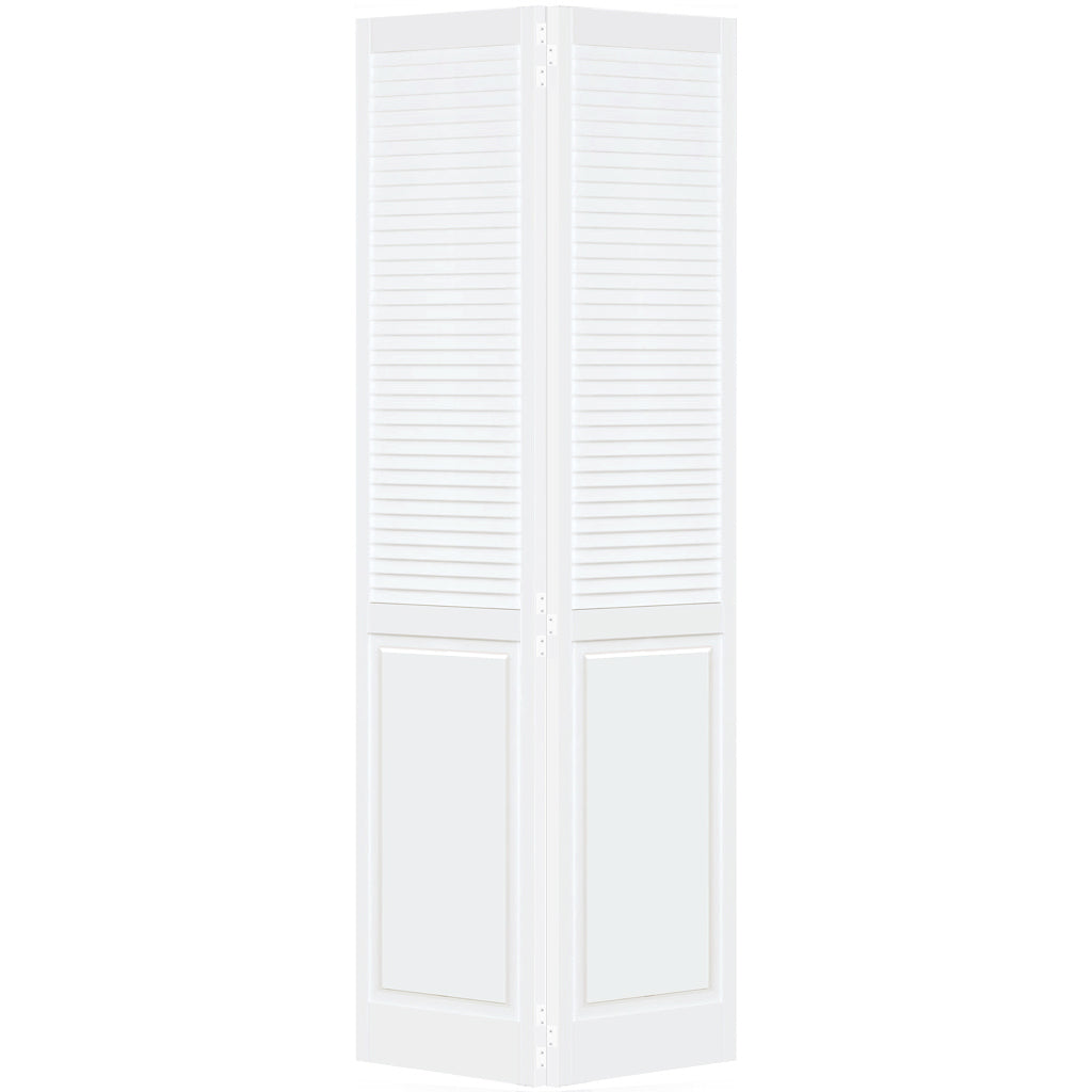 Traditional Louver Panel White Solid Core Wood Bi-fold Door