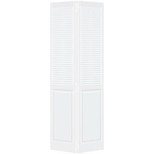 Traditional Louver Panel White Solid Core Wood Bi-fold Door